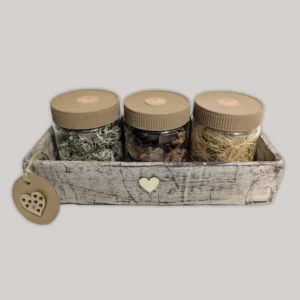 imagen de una caga rellena de productos de la naturaleza. Ton verde, marrón y beige