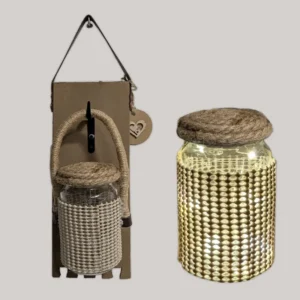 Colgante con bote y luz interior. Tono marrón