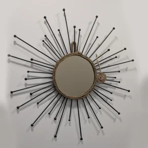 espejo estellar con cuerda de cañamo. Tono negro y marrón